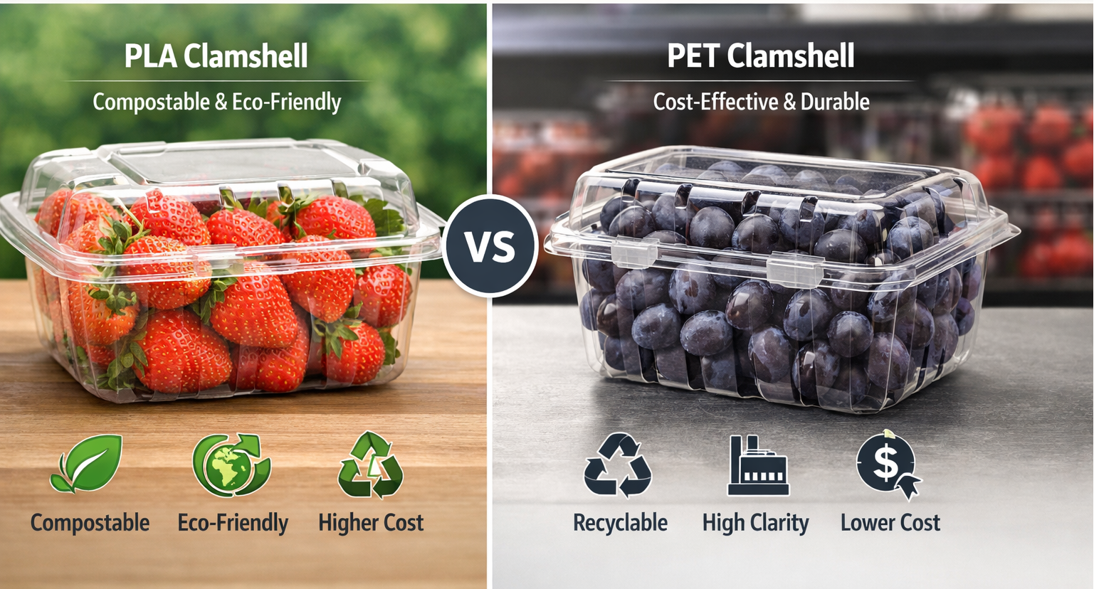 PLA clamshell containers for berry packaging