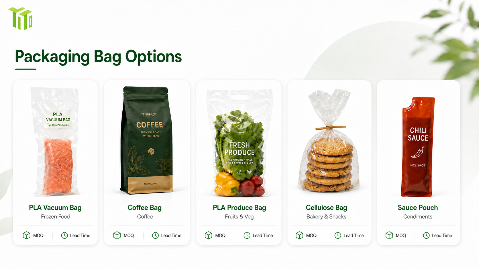 YITOPACK fresh food packaging bag options for frozen food coffee produce bakery snacks and condiments