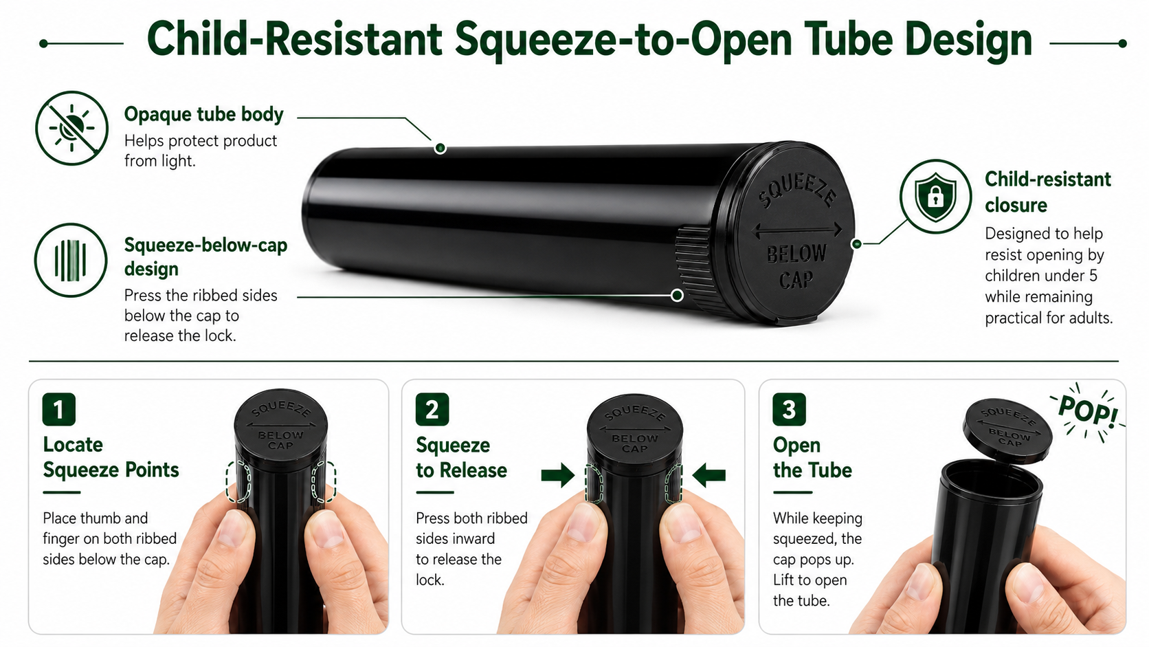 child-resistant pre-roll tube for cannabis pre-roll packaging