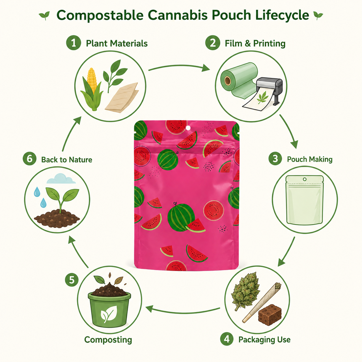 compostable cannabis packaging pouch lifecycle diagram