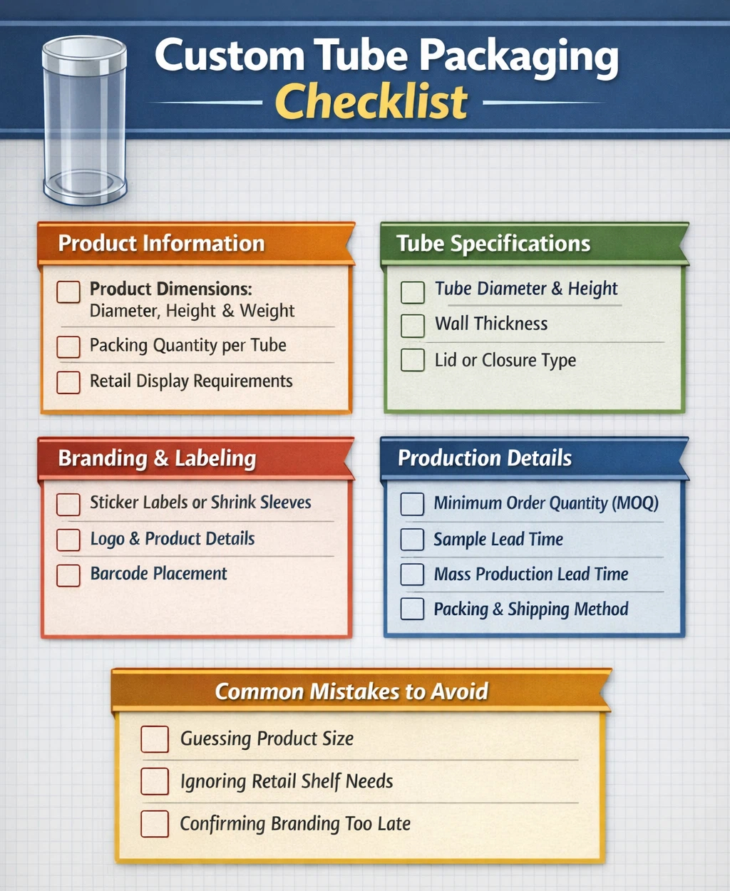custom tube  packing checklist